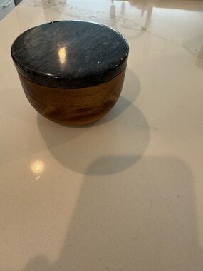 Round Wood and Black Stone Decorative Box
